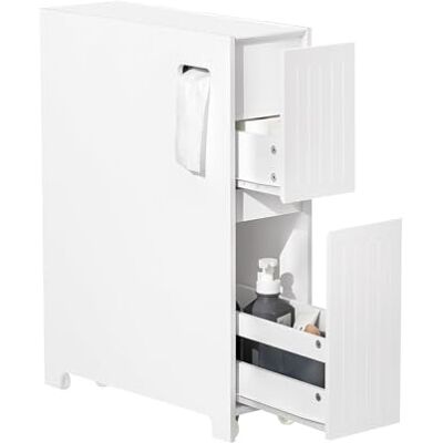 SoBuy BZR111-W Armoire de salle de bain étroite avec roulettes – Armoire à papier toilette à roulettes avec tiroir – Meuble de rangement fin en bois pour petite taille – Blanc – 20 x 75 x 60 cm SoBuy BZR111-W Armoire de salle de bain étroite avec roulettes – Armoire à papier toilette à roulettes avec tiroir – Meuble de rangement fin en bois pour petite taille – Blanc – 20 x 75 x 60 cm