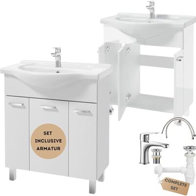 Deftrans . Lavabo avec Meuble de Salle de Bain 85 x 75 x 34 cm Blanc Brillant Meuble de lavabo avec lavabo et Robinet avec Prise à clic Programmes complets pour Salle de Bain Deftrans . Lavabo avec Meuble de Salle de Bain 85 x 75 x 34 cm Blanc Brillant Meuble de lavabo avec lavabo et Robinet avec Prise à clic Programmes complets pour Salle de Bain