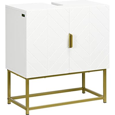 kleankin Meuble de salle de bain moderne avec 2 portes et pieds en acier doré Blanc 60 x 30 x 65 cm kleankin Meuble de salle de bain moderne avec 2 portes et pieds en acier doré Blanc 60 x 30 x 65 cm