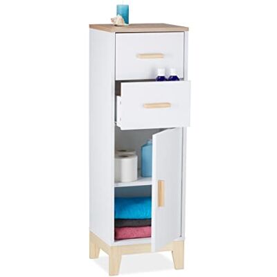 Relaxdays Armoire de salle de bain, 2 tiroirs, compartiment de porte, H x l x P : 97,5 x 32 x 28 cm, salle de bain et couloir, armoire midi étroite, blanche Relaxdays Armoire de salle de bain, 2 tiroirs, compartiment de porte, H x l x P : 97,5 x 32 x 28 cm, salle de bain et couloir, armoire midi étroite, blanche