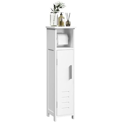 EUGAD porte meuble de salle de bain compact avec porte-rouleau papier toilette blanc, en bois, 18 x 18 x 71 cm EUGAD porte meuble de salle de bain compact avec porte-rouleau papier toilette blanc, en bois, 18 x 18 x 71 cm