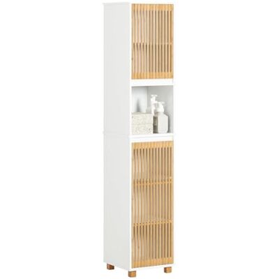 SoBuy BZR127-W Armoire de salle de bain fine avec portes en bambou, meuble de rangement étroit autonome pour salle de bain, blanc-naturel, 33 x 165 x 33 cm SoBuy BZR127-W Armoire de salle de bain fine avec portes en bambou, meuble de rangement étroit autonome pour salle de bain, blanc-naturel, 33 x 165 x 33 cm