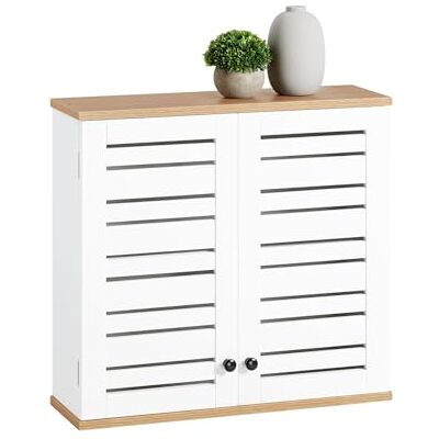 SoBuy BZR42-W Armoire murale pour salle de bain compacte avec portes à lamelles et étagères réglables en bois pour cuisine et couloir Blanc 60 x 56 x 19 cm SoBuy BZR42-W Armoire murale pour salle de bain compacte avec portes à lamelles et étagères réglables en bois pour cuisine et couloir Blanc 60 x 56 x 19 cm