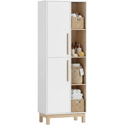 HOMCOM Meuble de Salle de Bain 62,5 x 35 x 176 cm Blanc et Bois Naturel HOMCOM Meuble de Salle de Bain 62,5 x 35 x 176 cm Blanc et Bois Naturel