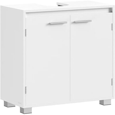 VASAGLE Meuble sous lavabo avec 2 compartiments derrière les portes, pour lavabo sans colonne avec pieds, 30 x 60 x 60 cm, blanc nuage BBK505W01 VASAGLE Meuble sous lavabo avec 2 compartiments derrière les portes, pour lavabo sans colonne avec pieds, 30 x 60 x 60 cm, blanc nuage BBK505W01