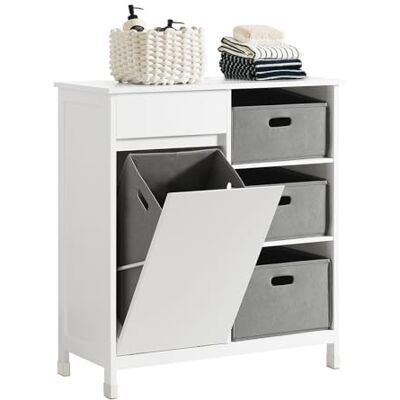 SoBuy BZR77-W Armoire à linge autonome avec panier à linge, peu encombrante, armoire de rangement en bois, résistante à l'humidité, 80 x 91 x 38 cm, blanc SoBuy BZR77-W Armoire à linge autonome avec panier à linge, peu encombrante, armoire de rangement en bois, résistante à l'humidité, 80 x 91 x 38 cm, blanc