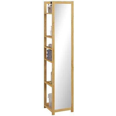 HOMCOM Meuble Colonne de Salle de Bain avec Miroir Support en Bambou Naturel étagère de rangements à 6 étagères 35 x 35 x 168 cm HOMCOM Meuble Colonne de Salle de Bain avec Miroir Support en Bambou Naturel étagère de rangements à 6 étagères 35 x 35 x 168 cm