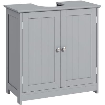 kleankin Meuble Salle de Bain sous lavabo Meuble sous-Vasque Placard 2 Portes avec étagère dim. 60L x 30l x 60H cm en Bois Gris kleankin Meuble Salle de Bain sous lavabo Meuble sous-Vasque Placard 2 Portes avec étagère dim. 60L x 30l x 60H cm en Bois Gris