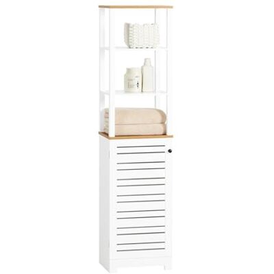 SoBuy BZR43-W Armoire haute de salle de bain, avec 3 compartiments ouverts et porte à lamelles, meuble de salle de bain, blanc/naturel, env. 40 x 160 x 30 cm SoBuy BZR43-W Armoire haute de salle de bain, avec 3 compartiments ouverts et porte à lamelles, meuble de salle de bain, blanc/naturel, env. 40 x 160 x 30 cm
