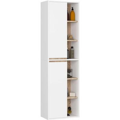 AKORD VAMI Armoire haute de salle de bain à suspendre, 2 portes, 10 étagères, résistante à l'humidité, en panneau de particules laminé, meuble de salle de bain, pour cosmétiques, 50 x 170 x 30 cm AKORD VAMI Armoire haute de salle de bain à suspendre, 2 portes, 10 étagères, résistante à l'humidité, en panneau de particules laminé, meuble de salle de bain, pour cosmétiques, 50 x 170 x 30 cm