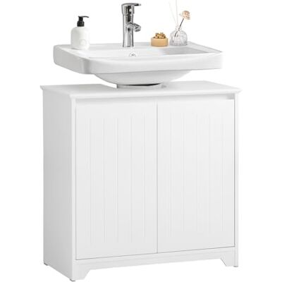 SoBuy Meuble sous Lavabo Salle de Bain, Housse Colonne Lavabo 2 Portes, 60x30x60 cm, Blanc, BZR108-II-W SoBuy Meuble sous Lavabo Salle de Bain, Housse Colonne Lavabo 2 Portes, 60x30x60 cm, Blanc, BZR108-II-W