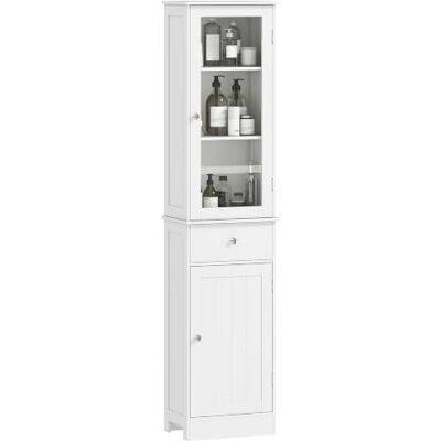kleankin Meuble Colonne de Salle de Bain Placard Porte Acrylique Blanc 2 Étagères, 1 Étagère, Tiroir, MDF kleankin Meuble Colonne de Salle de Bain Placard Porte Acrylique Blanc 2 Étagères, 1 Étagère, Tiroir, MDF