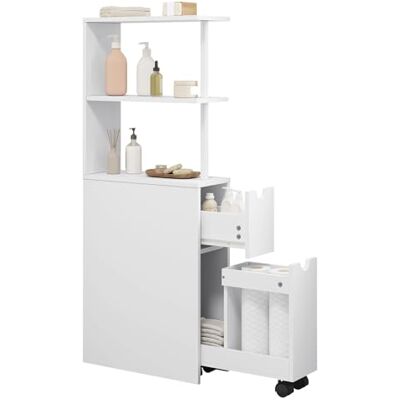 EUGAD Meuble de Salle de Bain Haut, Meuble de Rangement Fin, Colonne avec Tiroirs et Étagère Réglable, Armoire, Placard, pour Petits Espaces, Style Moderne, Blanc Classique, 45x19x113cm, Blanc 0207WY EUGAD Meuble de Salle de Bain Haut, Meuble de Rangement Fin, Colonne avec Tiroirs et Étagère Réglable, Armoire, Placard, pour Petits Espaces, Style Moderne, Blanc Classique, 45x19x113cm, Blanc 0207WY