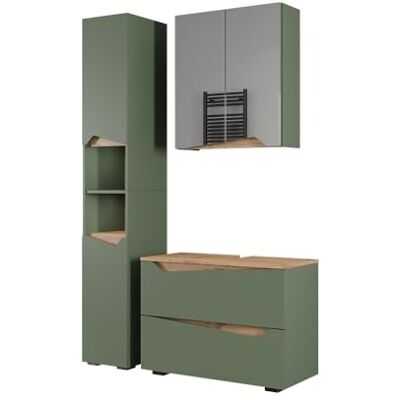 Vicco Meubles bain "Marelle", Vert/Chêne Artisan 80 cm 3 pièces · Meuble sous-vasque · Armoire à miroir · Armoire haute Vicco Meubles bain "Marelle", Vert/Chêne Artisan 80 cm 3 pièces · Meuble sous-vasque · Armoire à miroir · Armoire haute