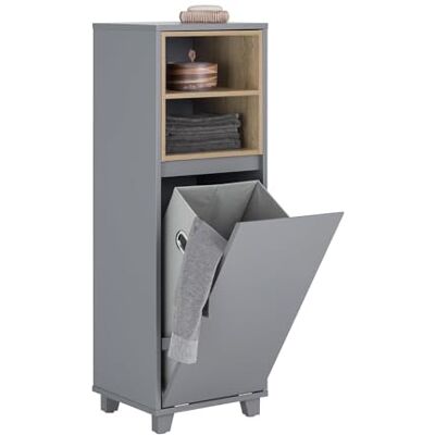 SoBuy Armoire de Salle de Bain étroite avec Panier à Linge Rabattable, 2 Compartiments, Trieur à Linge Amovible, Meuble buanderie Gris 35x105x30cm BZR146-DG SoBuy Armoire de Salle de Bain étroite avec Panier à Linge Rabattable, 2 Compartiments, Trieur à Linge Amovible, Meuble buanderie Gris 35x105x30cm BZR146-DG