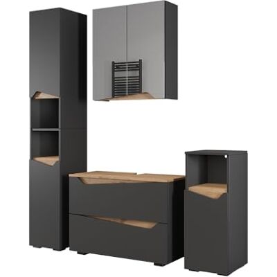 Vicco Meubles bain "Marelle", Anthracite/Chêne Artisan 80 cm 4 pièces · Meuble sous-vasque · Armoire à miroir · Armoire haute · Armoire mi-haute Vicco Meubles bain "Marelle", Anthracite/Chêne Artisan 80 cm 4 pièces · Meuble sous-vasque · Armoire à miroir · Armoire haute · Armoire mi-haute