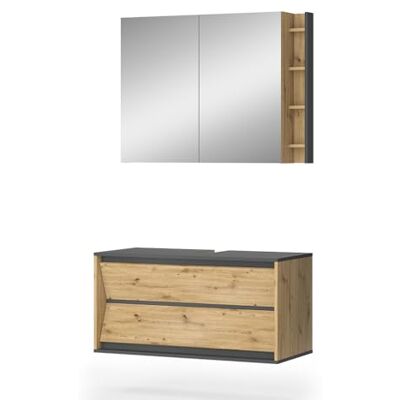 Vicco Meubles bain "Edelin", Anthracite/Chêne Artisan 100 cm 2 pièces · Meuble sous-vasque · Armoire à miroir Vicco Meubles bain "Edelin", Anthracite/Chêne Artisan 100 cm 2 pièces · Meuble sous-vasque · Armoire à miroir