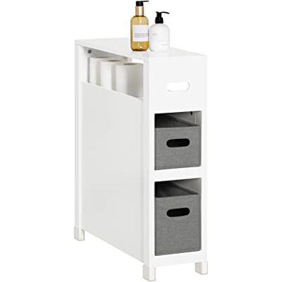 SoBuy BZR83-W Armoire de rangement étroite pour salle de bain Porte-rouleau de papier toilette avec 2 paniers en tissu SoBuy BZR83-W Armoire de rangement étroite pour salle de bain Porte-rouleau de papier toilette avec 2 paniers en tissu