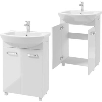 Deftrans . Armoire de Salle de Bain avec lavabo 85 x 60 x 40 cm Blanc en céramique Meuble sur Pied pour Petite Salle de Bain Deftrans . Armoire de Salle de Bain avec lavabo 85 x 60 x 40 cm Blanc en céramique Meuble sur Pied pour Petite Salle de Bain