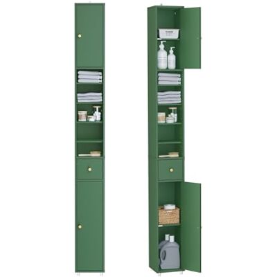 SoBuy Meuble Colonne Salle de Bain 20 cm Armoire de Rangement Étroite avec Tiroir et Étagères Réglables Meuble Salle de Bain Compact pour WC, Petits Espaces, 20x20x180 cm, Vert,MDF, BZR34-II-SY SoBuy Meuble Colonne Salle de Bain 20 cm Armoire de Rangement Étroite avec Tiroir et Étagères Réglables Meuble Salle de Bain Compact pour WC, Petits Espaces, 20x20x180 cm, Vert,MDF, BZR34-II-SY