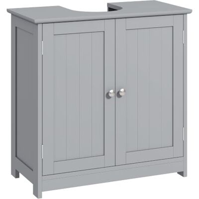 kleankin Meuble Salle de Bain Sous Lavabo 60L x 30l x 60H cm Gris Meuble Sous-Vasque en Bois, Placard à 2 Portes et Étagère kleankin Meuble Salle de Bain Sous Lavabo 60L x 30l x 60H cm Gris Meuble Sous-Vasque en Bois, Placard à 2 Portes et Étagère