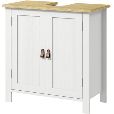 kleankin Meuble sous-Vasque, Meuble sous-Vasque pour Salle de Bains, 2 Portes, étagère réglable, 2 étagères intérieures, poignées PU, 60 x 30 x 60 cm, Blanc kleankin Meuble sous-Vasque, Meuble sous-Vasque pour Salle de Bains, 2 Portes, étagère réglable, 2 étagères intérieures, poignées PU, 60 x 30 x 60 cm, Blanc