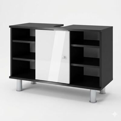 Vicco Meuble sous lavabo "Fynn", Anthracite/blanc brillant, 80x54cm avec 6 étagères, pour le rangement dans la salle de bain avec découpe pour siphon Vicco Meuble sous lavabo "Fynn", Anthracite/blanc brillant, 80x54cm avec 6 étagères, pour le rangement dans la salle de bain avec découpe pour siphon