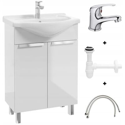 Deftrans Lavabo avec Meuble Sous-Vasque 60 x 85 x 43,5 cm, Robinet et Meuble Bas pour Invités, Blanc Deftrans Lavabo avec Meuble Sous-Vasque 60 x 85 x 43,5 cm, Robinet et Meuble Bas pour Invités, Blanc