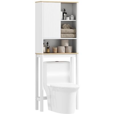 HOMCOM Meuble WC dessus de Toilette Porte Cannelée 65 x 25 x 170 cm Blanc Meuble Toilettes WC Rangement, Armoire Salle de Bain, Compartiments Ouverts, Étagère Réglable HOMCOM Meuble WC dessus de Toilette Porte Cannelée 65 x 25 x 170 cm Blanc Meuble Toilettes WC Rangement, Armoire Salle de Bain, Compartiments Ouverts, Étagère Réglable