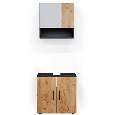 Vicco Meubles bain "Irma", Chêne doré/Anthracite 60 cm 2 pièces · Meuble sous-vasque · Armoire à miroir Vicco Meubles bain "Irma", Chêne doré/Anthracite 60 cm 2 pièces · Meuble sous-vasque · Armoire à miroir