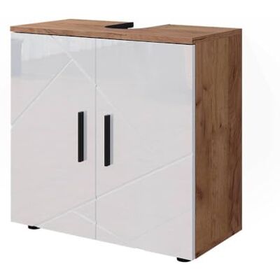 Vicco Meuble sous vasque simple "Irma", Blanc brillant/Chêne doré, 60x59cm Vicco Meuble sous vasque simple "Irma", Blanc brillant/Chêne doré, 60x59cm