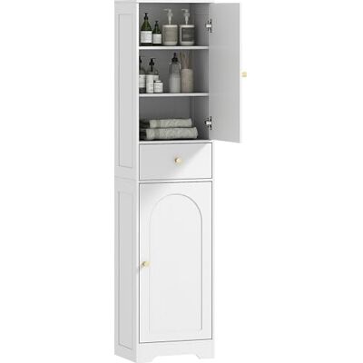 HOMCOM Armoire de salle de bain haute avec placards, tiroirs et étagères réglables, grande et étroite, pour petits espaces, 40 x 29,5 x 170 cm, blanc HOMCOM Armoire de salle de bain haute avec placards, tiroirs et étagères réglables, grande et étroite, pour petits espaces, 40 x 29,5 x 170 cm, blanc
