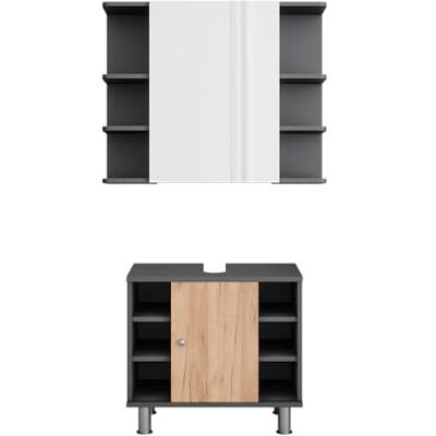 Vicco Meubles bain "Fynn", Anthracite/Chêne doré 60 cm 2 pièces · Meuble sous-vasque · Armoire à miroir Vicco Meubles bain "Fynn", Anthracite/Chêne doré 60 cm 2 pièces · Meuble sous-vasque · Armoire à miroir