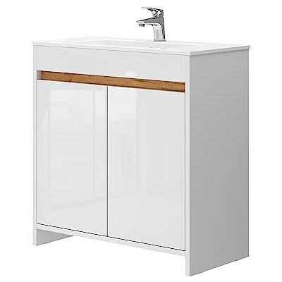 Vicco Meubles bain "Lemgo", Blanc Haute brillance 80 cm 2 pièces · Meuble sous-vasque · Lavabo Vicco Meubles bain "Lemgo", Blanc Haute brillance 80 cm 2 pièces · Meuble sous-vasque · Lavabo