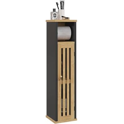 HOMCOM Meuble de Salle de Bain avec Support Papier Toilette Bambou MDF Noir Rangement avec Barre Amovible, 2 Niveaux, Sortie Papier, HOMCOM Meuble de Salle de Bain avec Support Papier Toilette Bambou MDF Noir Rangement avec Barre Amovible, 2 Niveaux, Sortie Papier,