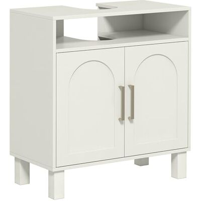 HOMCOM Meuble Salle de Bain sous lavabo, Meuble sous lavabo, étagère Ouverte Placard 2 Portes magnétiques avec étagère réglable, 60 x 30 x 63 cm, Blanc HOMCOM Meuble Salle de Bain sous lavabo, Meuble sous lavabo, étagère Ouverte Placard 2 Portes magnétiques avec étagère réglable, 60 x 30 x 63 cm, Blanc