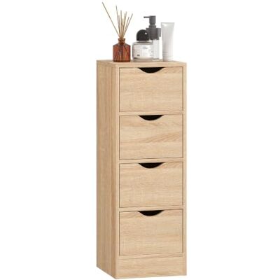 HOMCOM Armoire de bain gain de place 4 tiroirs 29x29x83 cm Bois naturel Armoire haute et étroite avec tiroirs, poignées sculptées, style nordique HOMCOM Armoire de bain gain de place 4 tiroirs 29x29x83 cm Bois naturel Armoire haute et étroite avec tiroirs, poignées sculptées, style nordique