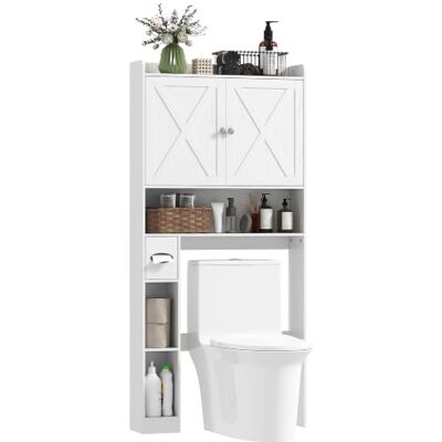 HOMCOM Meuble WC Dessus de Toilette Porte Grange 81,5x19,6x172cm Blanc Meuble Toilettes Rangement, Placard à Porte de Grange, Étagère Réglable, Compartiments Ouverts HOMCOM Meuble WC Dessus de Toilette Porte Grange 81,5x19,6x172cm Blanc Meuble Toilettes Rangement, Placard à Porte de Grange, Étagère Réglable, Compartiments Ouverts