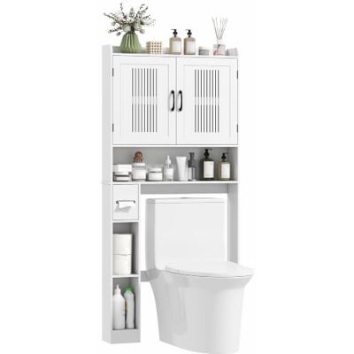 HOMCOM Meuble WC Dessus de Toilette/Machine à Laver 80x19,5x170cm Blanc Placard à Porte Double, Étagère Réglable, Niches, Porte-Papier, Meuble Toilette Rangement, Armoire Salle de Bain HOMCOM Meuble WC Dessus de Toilette/Machine à Laver 80x19,5x170cm Blanc Placard à Porte Double, Étagère Réglable, Niches, Porte-Papier, Meuble Toilette Rangement, Armoire Salle de Bain