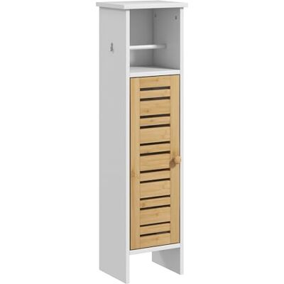 HOMCOM Meuble de Salle de Bain avec Support Papier Toilette Rangement avec Barre Amovible 3 Niveaux + Sortie Papier, 21l x 17P x 78H cm, Bambou et Bois Blanc HOMCOM Meuble de Salle de Bain avec Support Papier Toilette Rangement avec Barre Amovible 3 Niveaux + Sortie Papier, 21l x 17P x 78H cm, Bambou et Bois Blanc