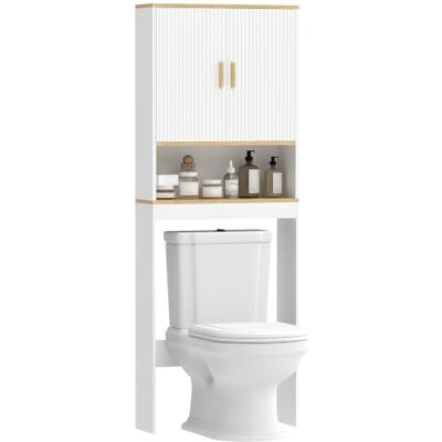 HOMCOM Meuble WC Rangement 3 Niveaux 64 x 20 x 170,5 cm Blanc et Chêne Au-Dessus des Toilettes, Étagère de Toilettes avec Étagères Réglables, Meuble de Salle de Bain HOMCOM Meuble WC Rangement 3 Niveaux 64 x 20 x 170,5 cm Blanc et Chêne Au-Dessus des Toilettes, Étagère de Toilettes avec Étagères Réglables, Meuble de Salle de Bain