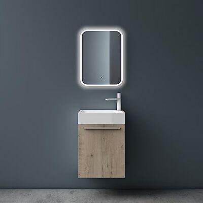 Mai & Mai Meuble Salle de Bain Chêne Clair Ensemble de 3 Pièces 46cm Ensemble de Meubles, Lavabo et Miroir Inclus, Meuble sous Lavabo Suspendu avec Tiroir, 46x26x63cm, Pisa Mai & Mai Meuble Salle de Bain Chêne Clair Ensemble de 3 Pièces 46cm Ensemble de Meubles, Lavabo et Miroir Inclus, Meuble sous Lavabo Suspendu avec Tiroir, 46x26x63cm, Pisa