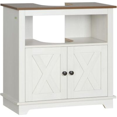kleankin Meuble sous Lavabo Salle de Bain Niche, 60 x 30 x 60 cm Blanc Meuble sous Vasque, Armoire de Rangement pour Lavabo, Placard à Portes Doubles kleankin Meuble sous Lavabo Salle de Bain Niche, 60 x 30 x 60 cm Blanc Meuble sous Vasque, Armoire de Rangement pour Lavabo, Placard à Portes Doubles