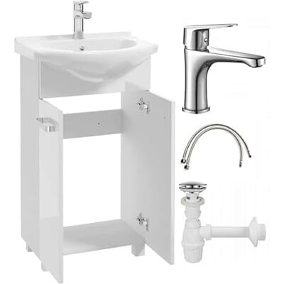 Deftrans . – sous-lavabo avec Vasque, Ensemble Salle de Bain 85x50x40 cm, Blanc Brillant, avec mitigeur et bonde clic-clac Deftrans . – sous-lavabo avec Vasque, Ensemble Salle de Bain 85x50x40 cm, Blanc Brillant, avec mitigeur et bonde clic-clac