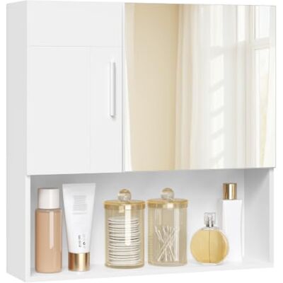 EUGAD Armoire de salle de bain avec miroir, armoire à miroir avec porte, charnières métalliques, armoire à 5 compartiments, 2 cloisons réglables, armoire suspendue en MDF E1, blanc, 54 x 55 x 15 cm EUGAD Armoire de salle de bain avec miroir, armoire à miroir avec porte, charnières métalliques, armoire à 5 compartiments, 2 cloisons réglables, armoire suspendue en MDF E1, blanc, 54 x 55 x 15 cm
