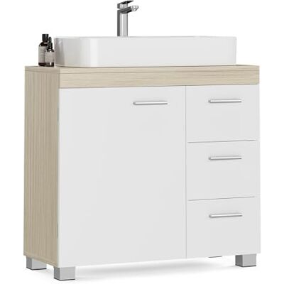 VASAGLE Meuble sous Lavabo, avec 3 Tiroirs et 1 Porte, Étagère Réglable Armoire de Salle de Bain, Meuble de Rangement, 70 x 30 x 63,8 cm, Blanc nuage/beige, Collection CUSTOS BBK503K01 VASAGLE Meuble sous Lavabo, avec 3 Tiroirs et 1 Porte, Étagère Réglable Armoire de Salle de Bain, Meuble de Rangement, 70 x 30 x 63,8 cm, Blanc nuage/beige, Collection CUSTOS BBK503K01