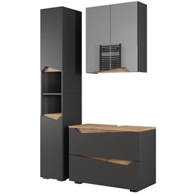 Vicco Meubles bain "Marelle", Anthracite/Chêne Artisan 80 cm 3 pièces · Meuble sous-vasque · Armoire à miroir · Armoire haute Vicco Meubles bain "Marelle", Anthracite/Chêne Artisan 80 cm 3 pièces · Meuble sous-vasque · Armoire à miroir · Armoire haute