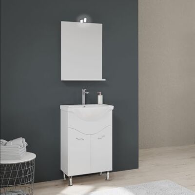 Kiamami Valentina Meuble de salle de bains au sol de 56,5 cm avec lavabo et miroir blanc. Kiamami Valentina Meuble de salle de bains au sol de 56,5 cm avec lavabo et miroir blanc.