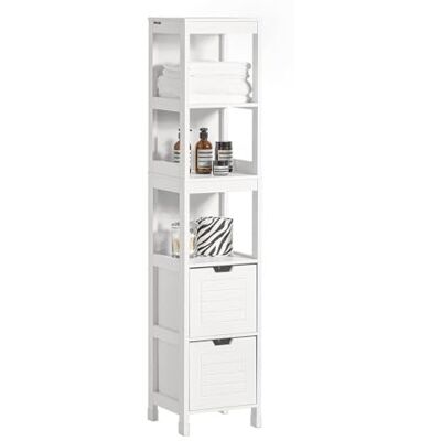 SoBuy Meuble Colonne de Salle de Bain Armoire Haute pour Salle de Bain, Salon, Cuisine – 4 étagères et 2 tiroirs Blanc, FRG126-W SoBuy Meuble Colonne de Salle de Bain Armoire Haute pour Salle de Bain, Salon, Cuisine – 4 étagères et 2 tiroirs Blanc, FRG126-W