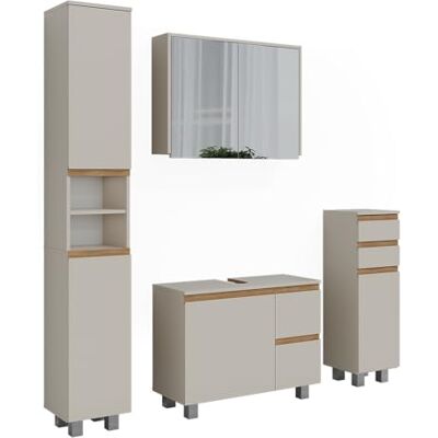 Vicco Meubles bain "J-Shape", Cachemire/Chêne Artisan 80 cm 4 pièces · Meuble sous-vasque · Armoire à miroir · Armoire haute · Armoire mi-haute Vicco Meubles bain "J-Shape", Cachemire/Chêne Artisan 80 cm 4 pièces · Meuble sous-vasque · Armoire à miroir · Armoire haute · Armoire mi-haute